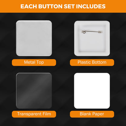 BEAMNOVA 100 Sets of Square Button Maker Supplies 50 * 50mm / 1.97 * 1.97 in Blank Badges Parts for Round Pin Maker, Supplies Only, Machine NOT Included