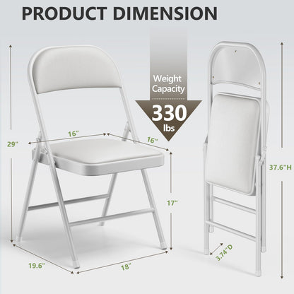 FurniEdge Padded Folding Chairs 4 Pack, PU Leather Folding Chairs for Outside and Indoor, Heavy Duty Portable Foldable Metal Chairs for Home Office, Dorm, Party, Backyard, Patio, White