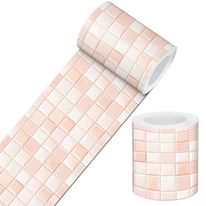 IVN Peel and Stick Wallpaper Border 4 x 196 Inch Pink Square Tile Pattern Self Adhesive Decorative Wall Trim Accent Strip for Bedroom Kitchen Living Room Mirror Frame Bold Gothic Home Decor
