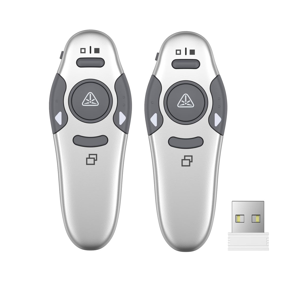 QUI 2 Pack Wireless Presenter PowerPoint Clicker, RF 2.4GHz USB Presentation Clicker for Google Slides, Keynote, Mac, Windows (USB, Silver)