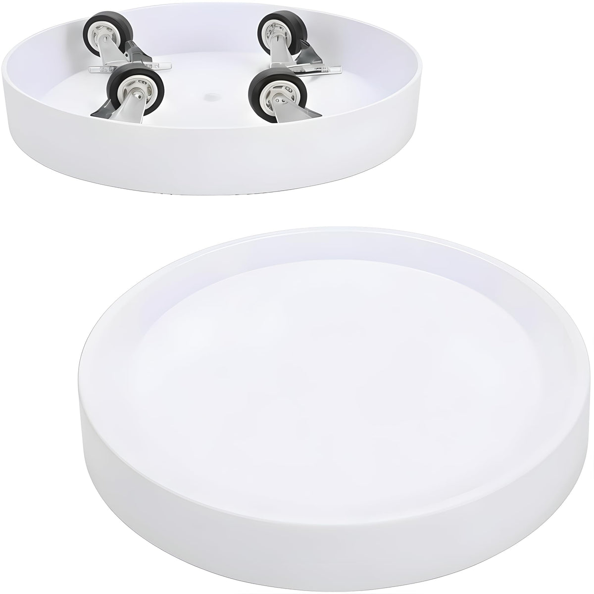 KangTeer 2-Pack 11.2 Inch Plant Caddy with Hidden Wheels, White Round Rolling Planter Saucer, Easy-Move for Flower Pot,Ornaments, Smart Home Devices(11.2inch)