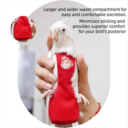 MANON ROSA Bird Diapers Leash Set Washable Reusable Handmade Flight Suit Waterproof Inner Layer - Protective Parrot Nappy Clothes Parakeets Macaws Budgies Canaries (Red3,Rainbow Lorikeet)