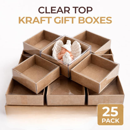 novamem since 2024 Premium Kraft Gift Boxes with Clear Window - 25 Pack Small Favor Boxes for Elegant Gift Packaging, Jewelry, Candy & Small Business (2.76 x 2.76 x 1.18 in)