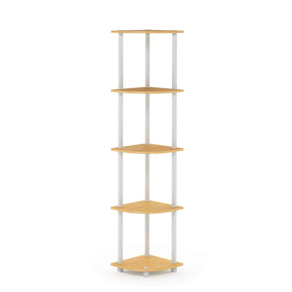 Furinno TURN-N-TUBE Corner Shelf, 5-Tier Corner Bookshelf, Open Storage Shelves, for Organization and Storage, Living Room, Home Office, Garage, Bedroom, Beech