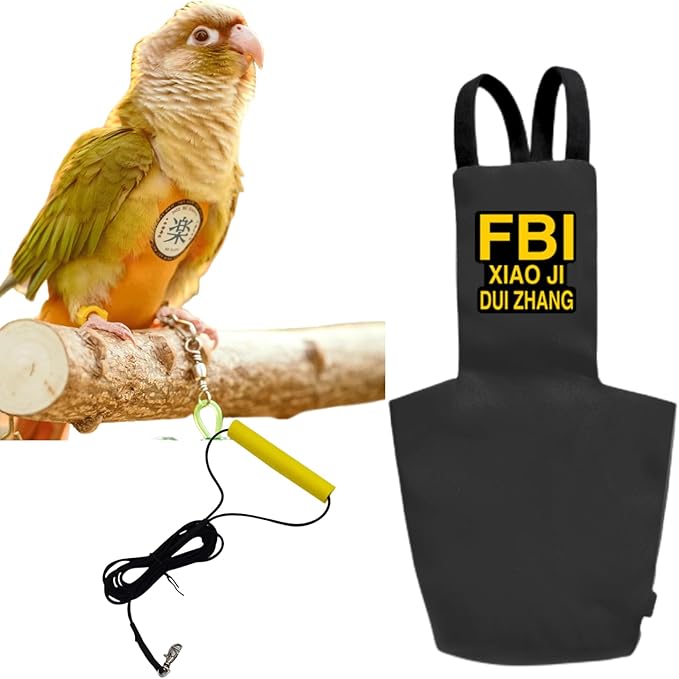 MANON ROSA Bird Diapers Leash Set Washable Reusable Handmade Flight Suit Waterproof Inner Layer - Protective Parrot Nappy Clothes Parakeets Macaws Budgies Canaries (Black2,Blue Monk Parakeet)