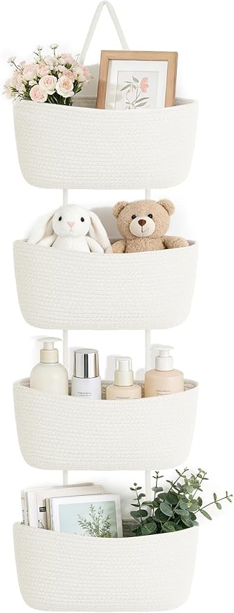 Dahey Over The Door Hanging Basket 4-Tier Woven Boho Wall Mounted Storage