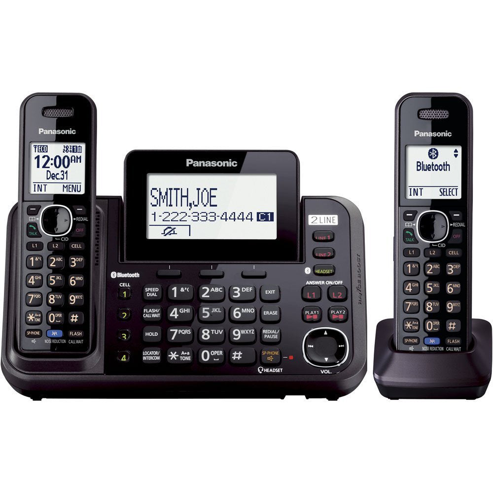 Panasonic Cordless Phone System, 2 Line with 2 Handsets - Answering Machine, Link2Cell, 3-Way Conference, Call Block, Long Range DECT 6.0, Bluetooth - KX-TG9542B (Black)