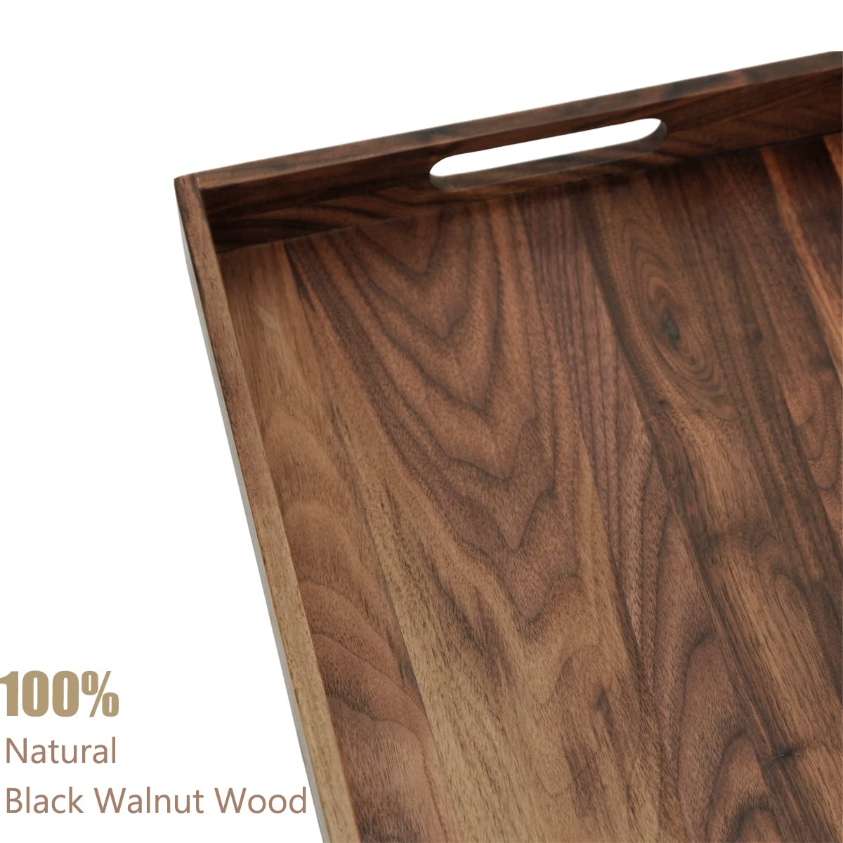 MAGIGO 17 x 12 Inches Rectangle Walnut Wood Ottoman Tray with Handles, Serve Tea, Coffee, Classic Wooden Decorative Serving Tray