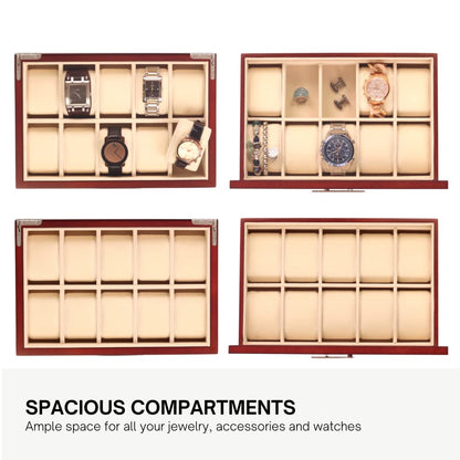 Decorebay Cherry Oak Wood 20 Slot Watch display case and Jewelry Box Storage Organizer (Darling)