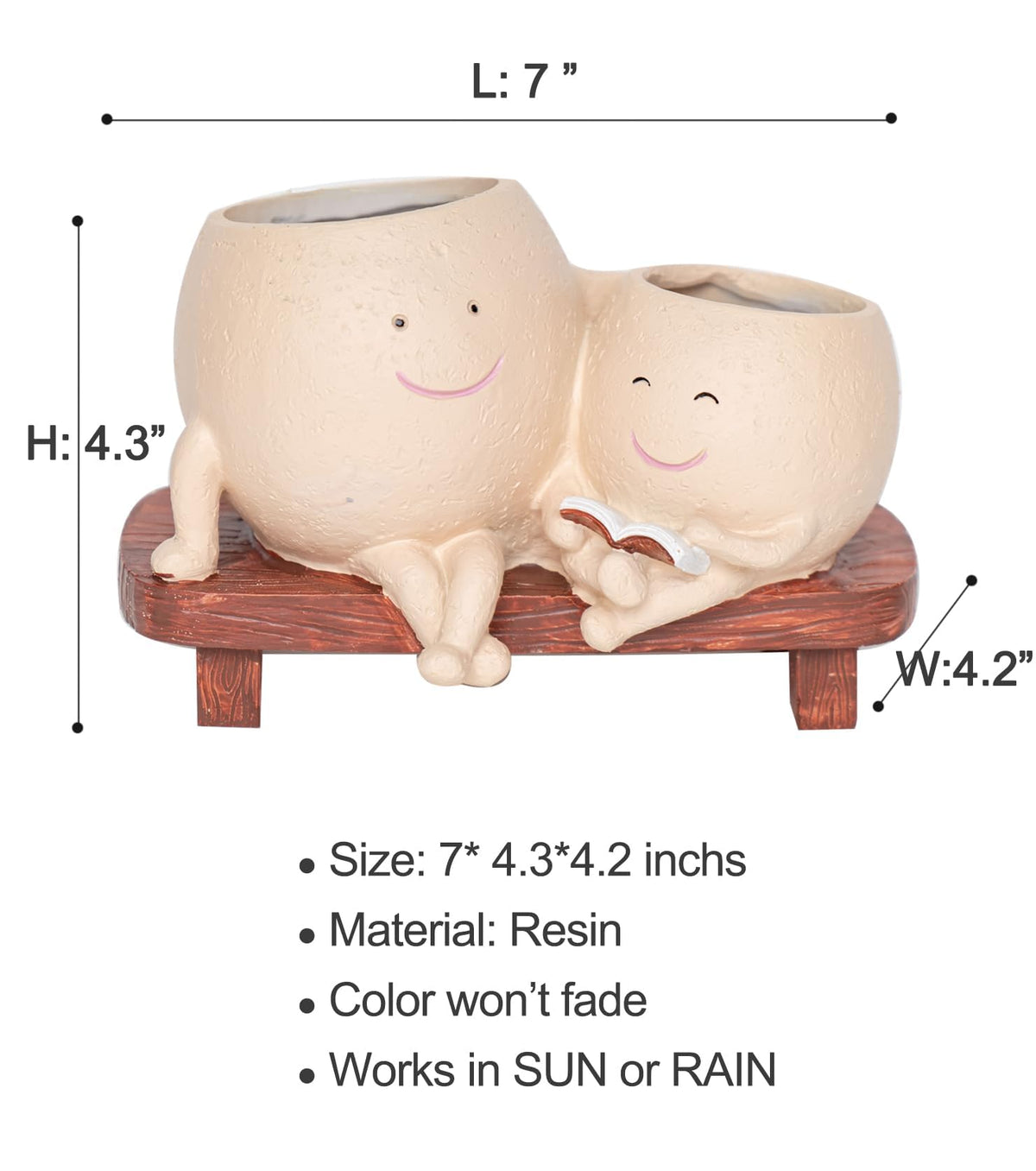 Cute Head Planter with Smiley Face, Double Pots in One, Novelty Plant Face Pot, for Indoor Outdoor Plants,Christmas, (Khaki)