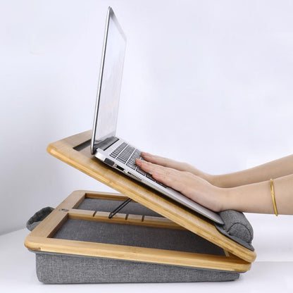 SUMISKY Adjustable Lap Desk-Portable Laptop Stand with Cushion, Bamboo Platform with Phone Holder, Wrist Pad Fits up to 15.6 Inch Laptops