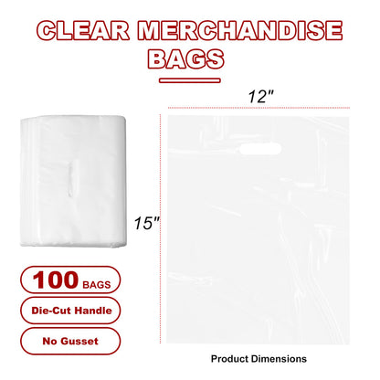 MLAFLY Clear Plastic bags with handle 100 Pack Clear Gift Bags for Small Business Shopping Merchandise Bags for Packaging Products Retail Boutique (Medium(12x15))