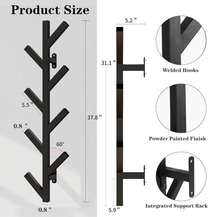 Prywot Coat Rack Wall Mounted - 9 Hooks, Coat Hooks for wall, Modern Metal Coat Tree for Hats, Jackets, Bags, Entryway Bedroom-Black (Height 37.8")