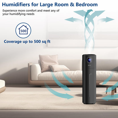 Akeshan Large Humidifiers for Bedroom, 9L/2.5Gal Ultrasonic Cool Mist, Top Fill Easy Clean with 350ML/H Mist Speed, Quiet, Suitable for Kids Room Plant Yoga Office Study Room Living (Black, Round)