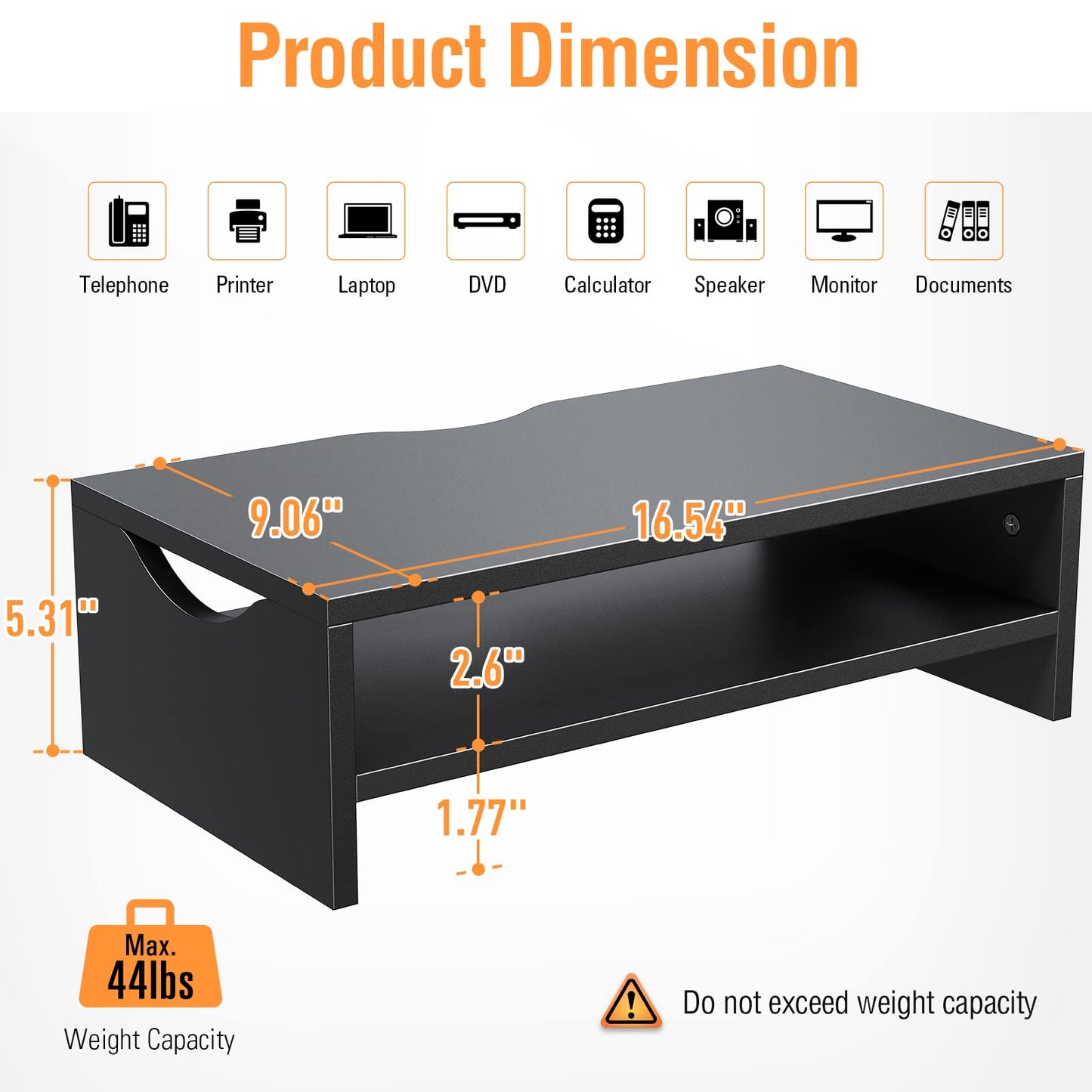 Mountory Monitor Stand Riser, 2 Tiers Wood Monitor Riser Stand with Desktop Shelf Storage Organizer, Desktop Stand for Laptop Computer, MacBook, Notebook, PC(Black)