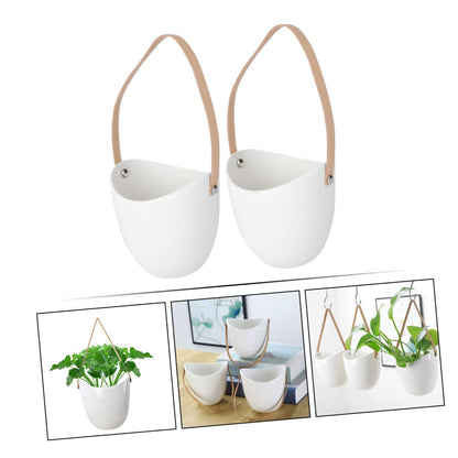 COLLBATH 2Pcs Ceramic Hanging Planter Indoor Modern Plant Hanger for Succulents Stylish Pot for Home Decor Wall-Mounted Flowerpot Garden Accessory