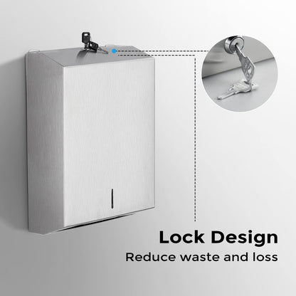 Paper Towel Dispenser Wall Mount - Multifold Trifold Paper Towel Dispensers, Large Capacity Stainless Steel Tissue Holder, Suitable for Bathrooms and Public Places