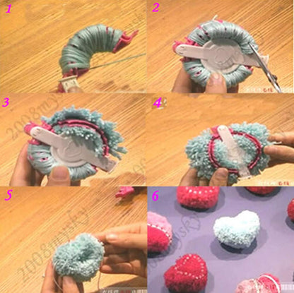 ceng-AIO Pom-Pom Maker 2X Size L+S Heart Shape Craft Tool, Plastic, Baby Shower
