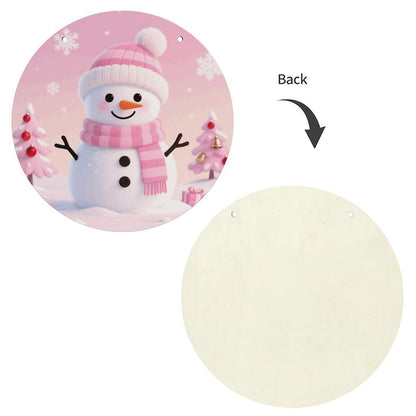 Pink Cute Snowman Welcome Sign for Front Door Wooden Wreaths