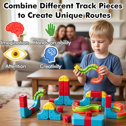 Electric Train Set with 2 Trains, 3D Infinity Train Tracks, DIY Toy Car Track, Modular Building Blocks Freely Assembled, STEM Learning Toy for Kids Toddlers Boys & Girls (2 White Trains)