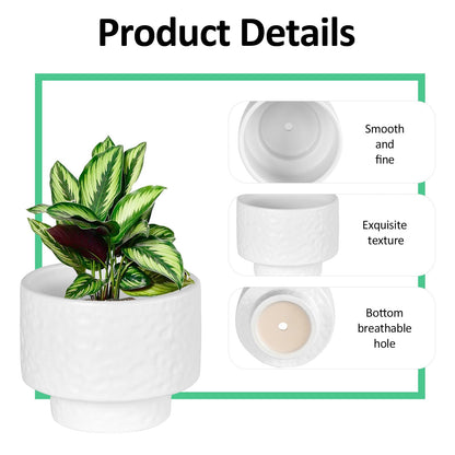OXART 12.2+10+7.7 inch Ceramic Pots for Plants, Flower Pots for Indoor Plants with Drainage Hole, Round Large Plant Pots, Thick-Walled Ceramic Planters for Home Office, Set of 3, White