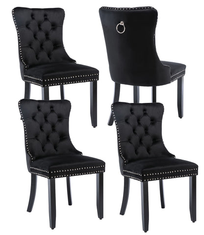 Shenyon Black Velvet Dining Chairs Set of 4, Upholstered Dining Room Chairs with Back Ring Pull Trim and Solid Wood Legs,Modern Dining Chairs Perfect for Dining Room,Living Room,Kitchen(Black)