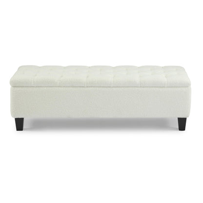 Christopher Knight Home Ottilie Boucle Fabric Storage Ottoman Bench, Wooden Rectangular Ottoman with Storage, Bedroom End of Bed Foot Stool, Entryway Ottoman Footrest, Living Room Extra Seat, White