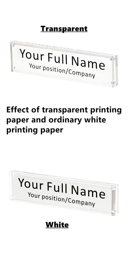IEEK Acrylic Desk Name Plate, Clear Acrylic Block Nameplate Double Sided Holder, DIY Personalized Name, 2.5x10 Inch