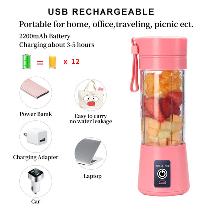Portable Blender Cup,Electric USB Juicer Blender,Portable Juicer For Shakes and Smoothies, juice,380ml, Six Blades Great for Mixing,light purple