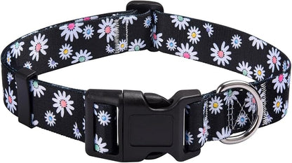 MarukoPet Dog Collar, Adjustable for Small Medium Large Dogs Puppy, Cute Design with Bohemia Floral Tribal Geometric Patterns Boys Girls Dog Collar(Black Daisy-M)