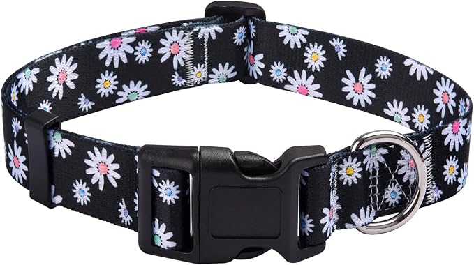 MarukoPet Dog Collar, Adjustable for Small Medium Large Dogs Puppy, Cute Design with Bohemia Floral Tribal Geometric Patterns Boys Girls Dog Collar(Black Daisy-S)
