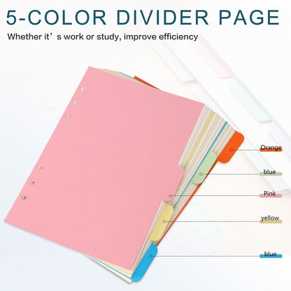 Toplive A5 Refill Paper, Lined Loose Leaf Inserts - 90 Sheets (180 Pages) with 5 Colorful Dividers & 1 Pack Sticky Notes, Refillable for 6 Ring Binder, Journal & Notebook-Perfect for Daily Notes,Study