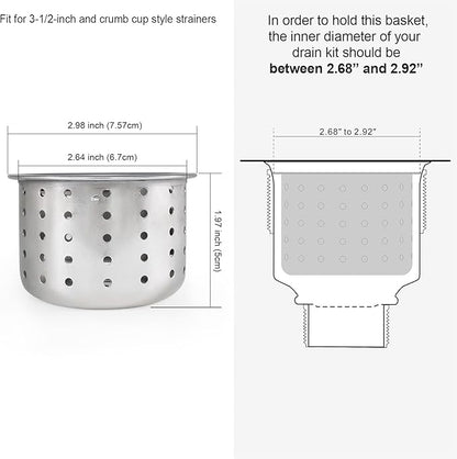 Kitchen Sink Drain Basket Only, 3-inch Basket
