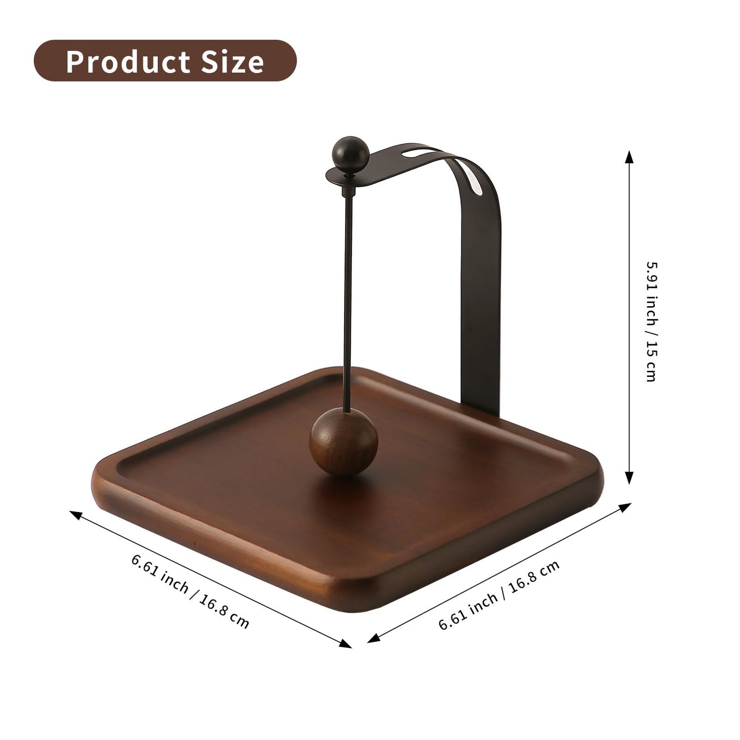 Napkin Holder with Wooden Base and Black Metal Frame, Modern Style for Dining Table (square)