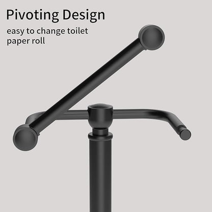 Toilet Paper Holder Stand, Matte Black Toilet Paper Holder Free Standing,Post Pivoting Design & Stable Weighted Base SUS304 Stainless Steel for Bathroom