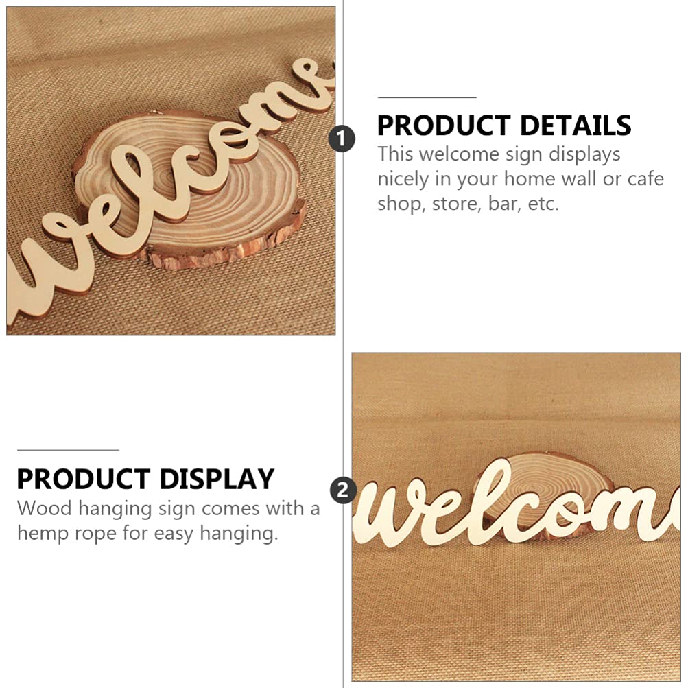 Amosfun 10pcs Welcome Wood Cutout Letters for Sign Wooden Unfinished Welcome Door Signs Decorative Wood Hanging with 10pcs Lanyard for Front Door Rustic Home Gallery Wall Decor