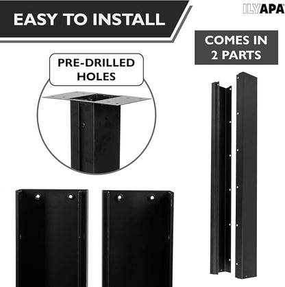 Ilyapa Black Mailbox Post for Outside, 43x4x4 inch Modern Metal Post Sleeve with Universal Mounting Plate Bracket for Curbside Residential Mailbox, Heavy Duty Outside Mailbox with Grooved Sides