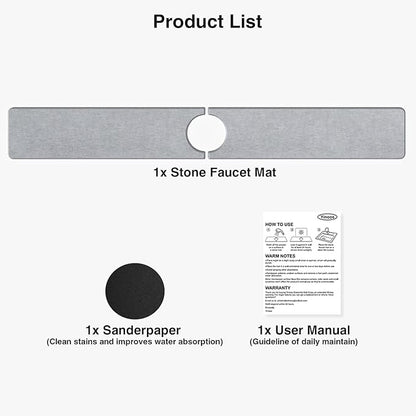 30" x 4" Stone Faucet Mat for Kitchen Sink, Quick Drying Diatomite Sink Tray