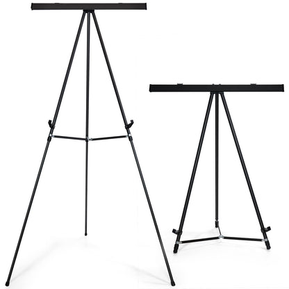 Falling in Art Aluminum Flip Chart Display Easel Stand with Adjustable Floor for Boardroom, Whiteboard, Paper Pads, Signage, 63 1/2'' High, Black