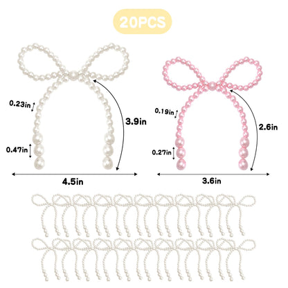 20Pcs Pearl Bow Cake Topper Pearl Bows for Bouquets Cupcake Party Coquette Cake Decorations Cute Cake Decor for Weeding Baby Shower Women Girls Princess Themed Birthday Party Accessories White