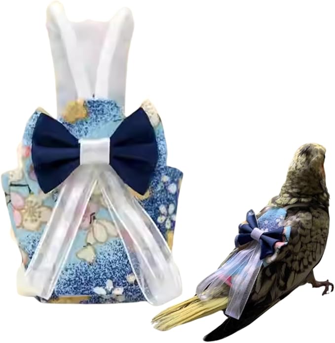 Bird Diaper Cockatiel Clothes Flight Suite, Reusable Parrot Nappy with Waterproof Inner Layer, Cute Pigeon Pants Urine Wet Suit Costume for Conure Macaw (Blue A,XS)