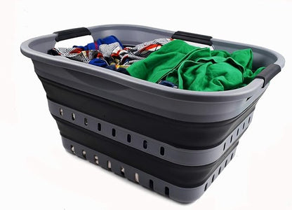 SAMMART 30L Collapsible 3 Handled Plastic Laundry Basket