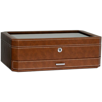 ROTHWELL 12 Slot Leather Watch Box with Valet Drawer - 12 Slot Luxury Watch Case Display Organizer, Microsuede Liner, Mens Accessories Holder, Jewelry Case, Jewelry Display Organizer (Tan/Brown)