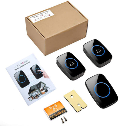 Wireless Doorbell, Waterproof Door Bell Kit, Distinguish Front and Rear Doors, Over 1000 feet Range and 60 Chime, 5 Levels Volume and LED Flash, for Home Office Classroom