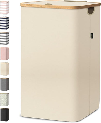 BALEINE Laundry Hamper with Lid, Tall Laundry Baskets with Bamboo Pull Handles