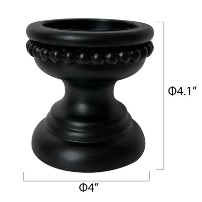 dwellington Farmhouse Rustic Wood Pillar Candle Holder, Decorative Beaded Candlestick Holder Stand for Home Décor, Gifts, Wedding (Black)