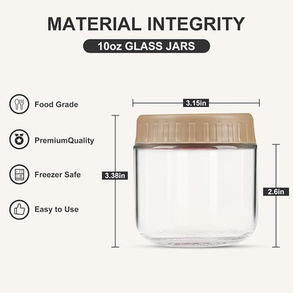 SHOWIN Overnight Oats Containers with Lids, 10oz Glass Jars with Lids 8 pcs, Taffy, Wide Mouth Mason jars for Salad, Yogurt, Snacks, Meal Prep