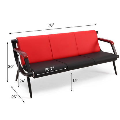 wonline Waiting Room Bench, Office Furniture Reception Chairs with Arms, Leather Chairs is Suitable for Clinic,Airport,Hospital,Barber,Salon,Bank-(Red&Black,4pcs)