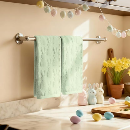 Artoid Mode 2 Pcs Light Green 3D Rabbit Jacquard Easter Hand Towels