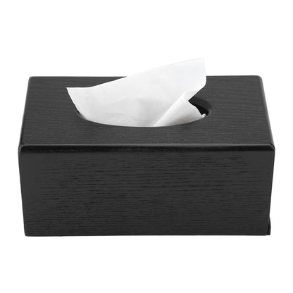 Wood Grain Tissue Box Cover with Easy Refill Slide Out Bottom, Modern Black Decorative Wooden Tissue Box Cover Rectangle Refillable Bathroom Facial Napkin Tissuebox Cover Holder (Black)